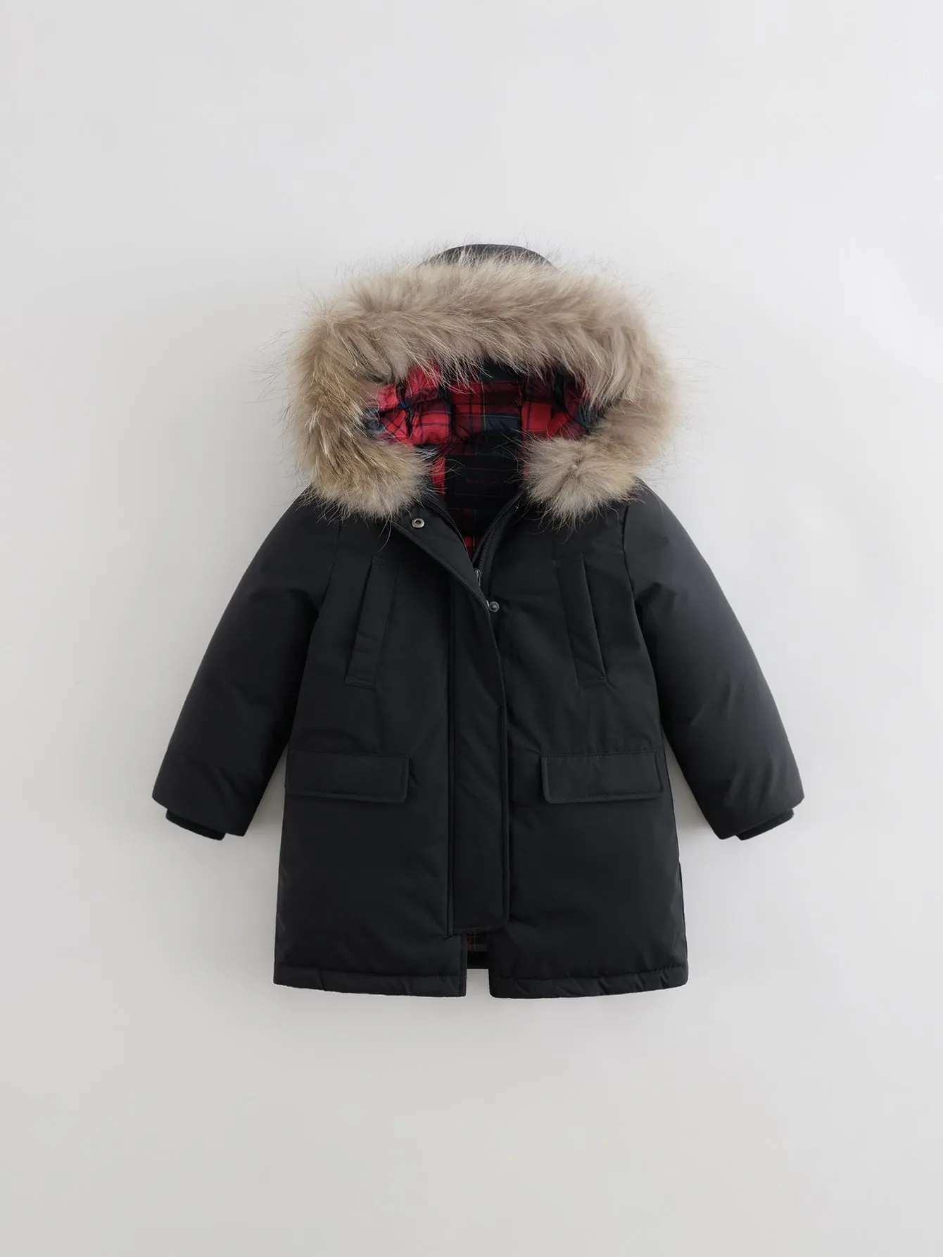 MARC & JANIE Boys Girls Ultralight Hooded Down Mid-Length Coat with Raccoon Fur Collar 210850