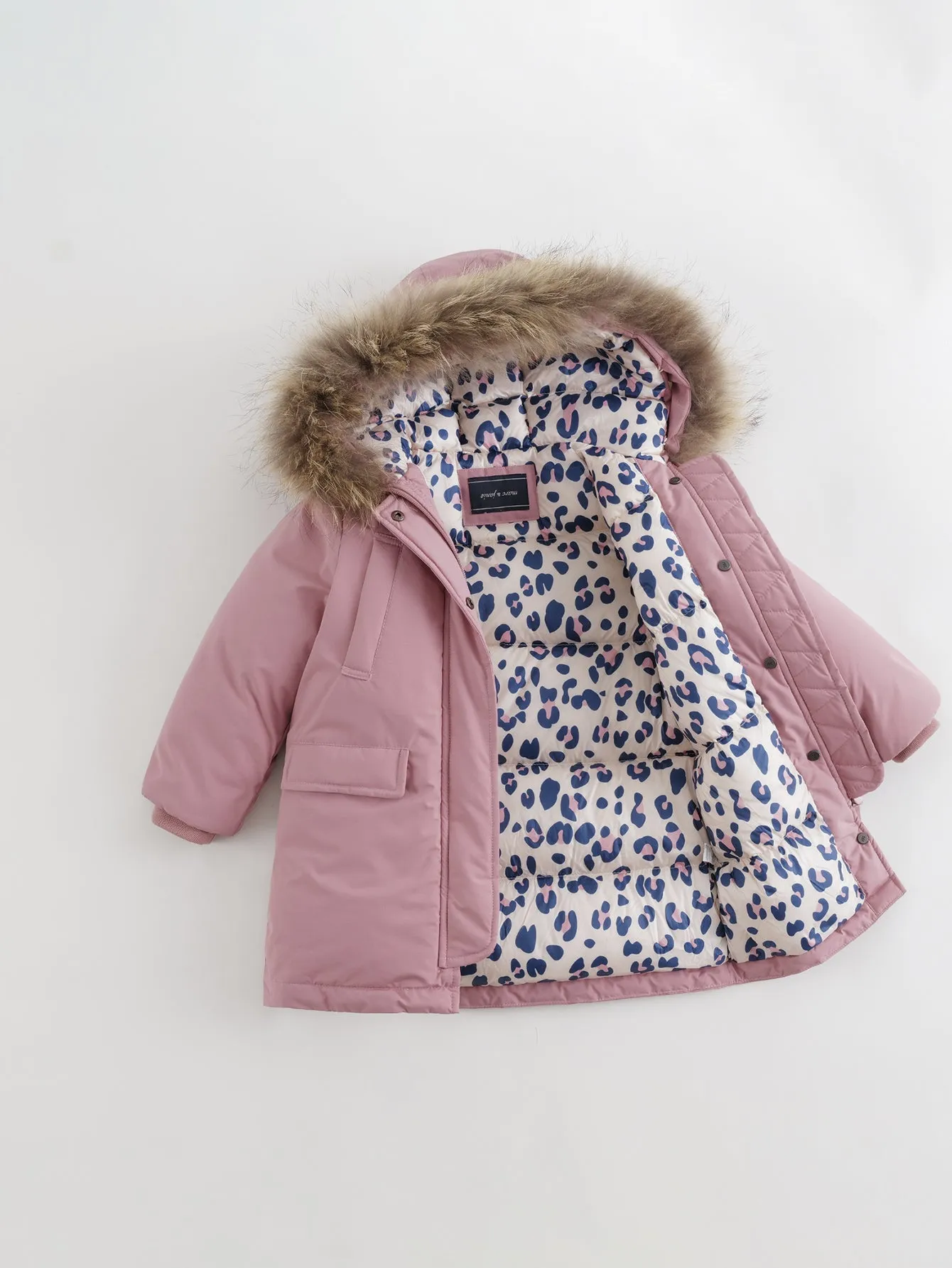 MARC & JANIE Boys Girls Ultralight Hooded Down Mid-Length Coat with Raccoon Fur Collar 210850