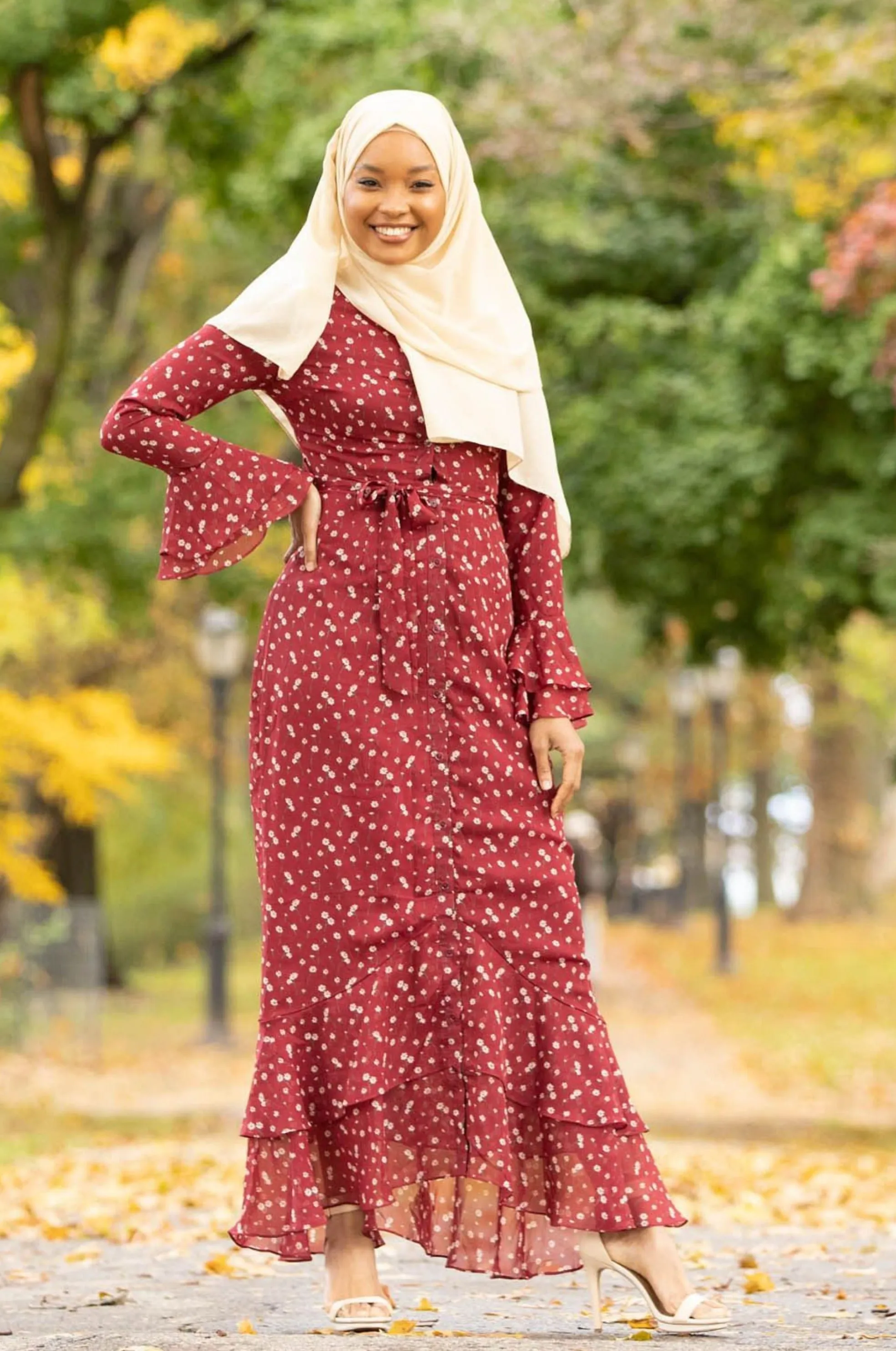 Maroon Daisy Button Down Maxi Dress-CLEARANCE