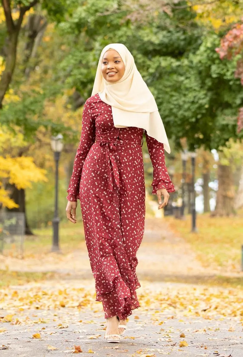 Maroon Daisy Button Down Maxi Dress-CLEARANCE