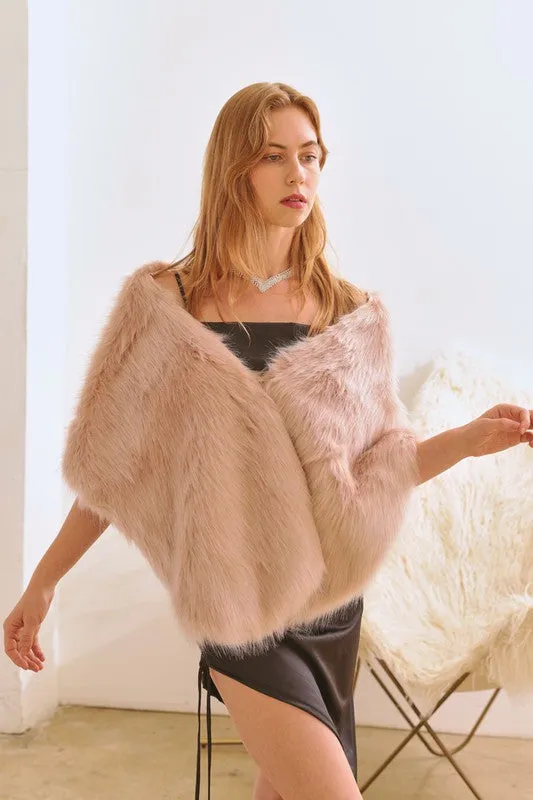 Mauve Luxury Oversized Faux Fur Shawl Wrap