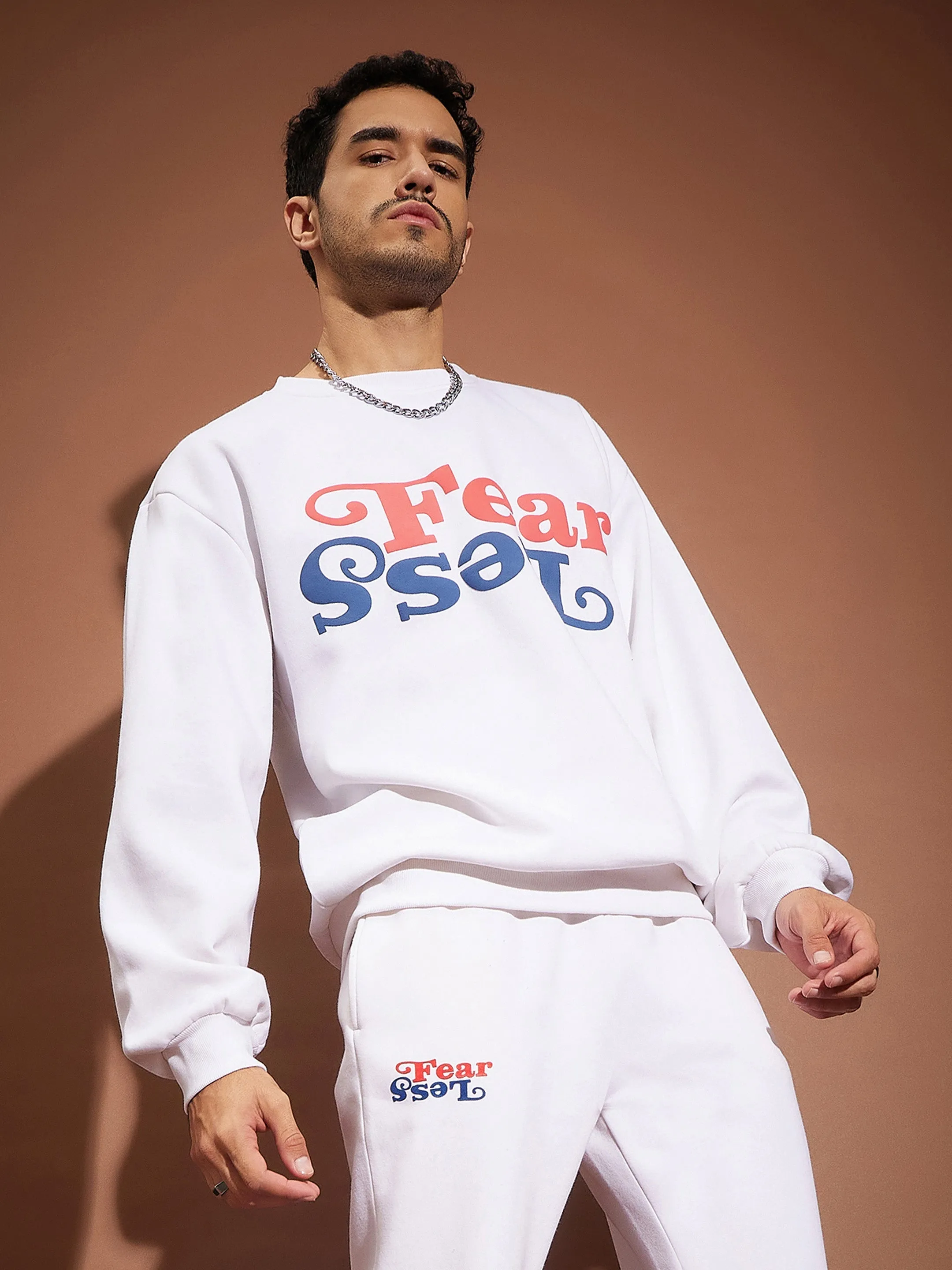 Men White FEAR LESS Oversized Sweatshirt