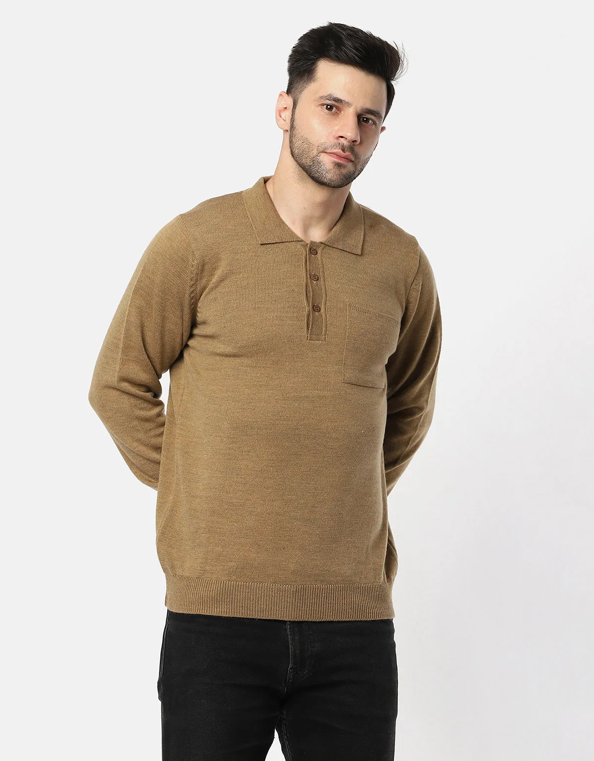 Men Woolen Collar Neck Pullover