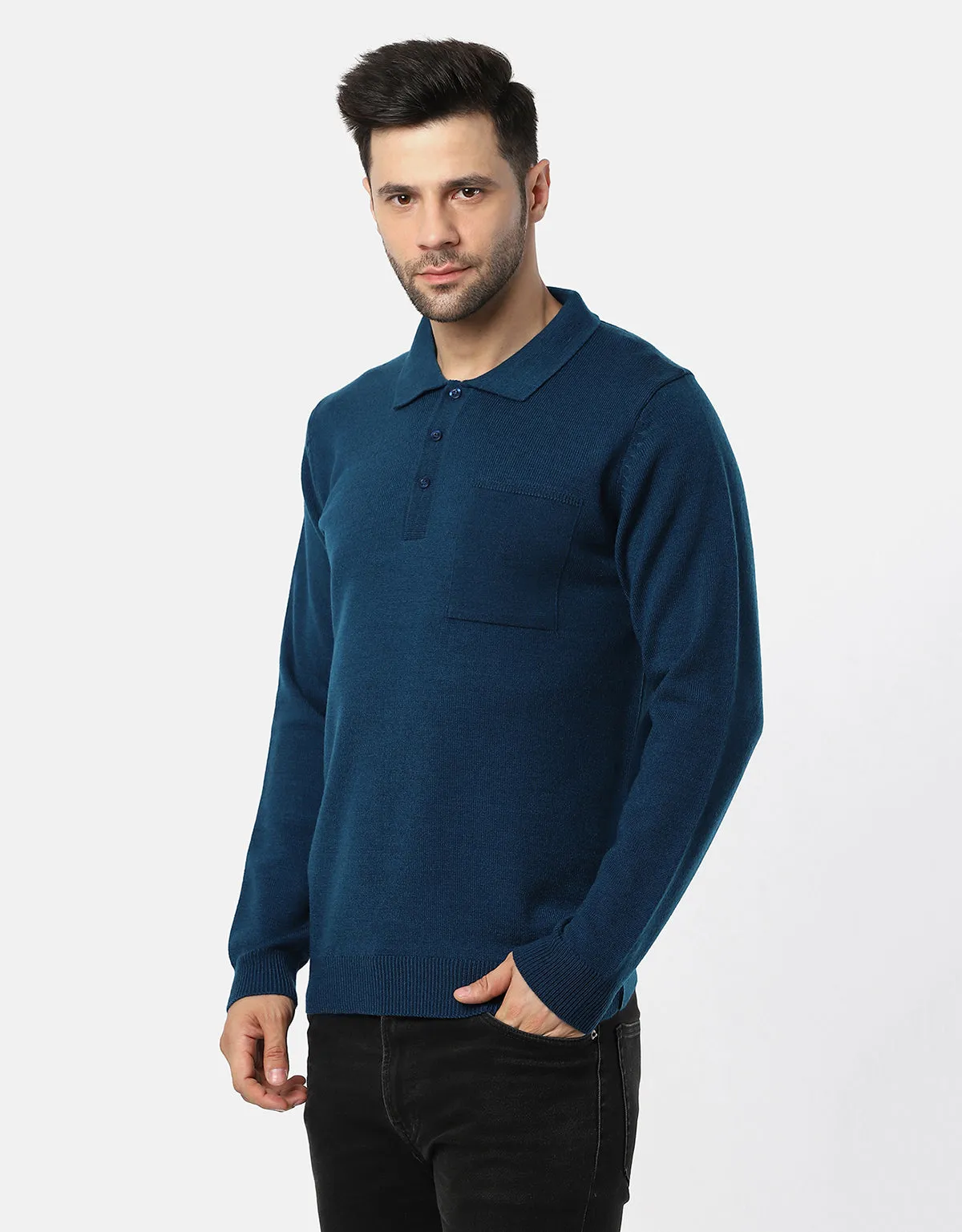 Men Woolen Collar Neck Pullover