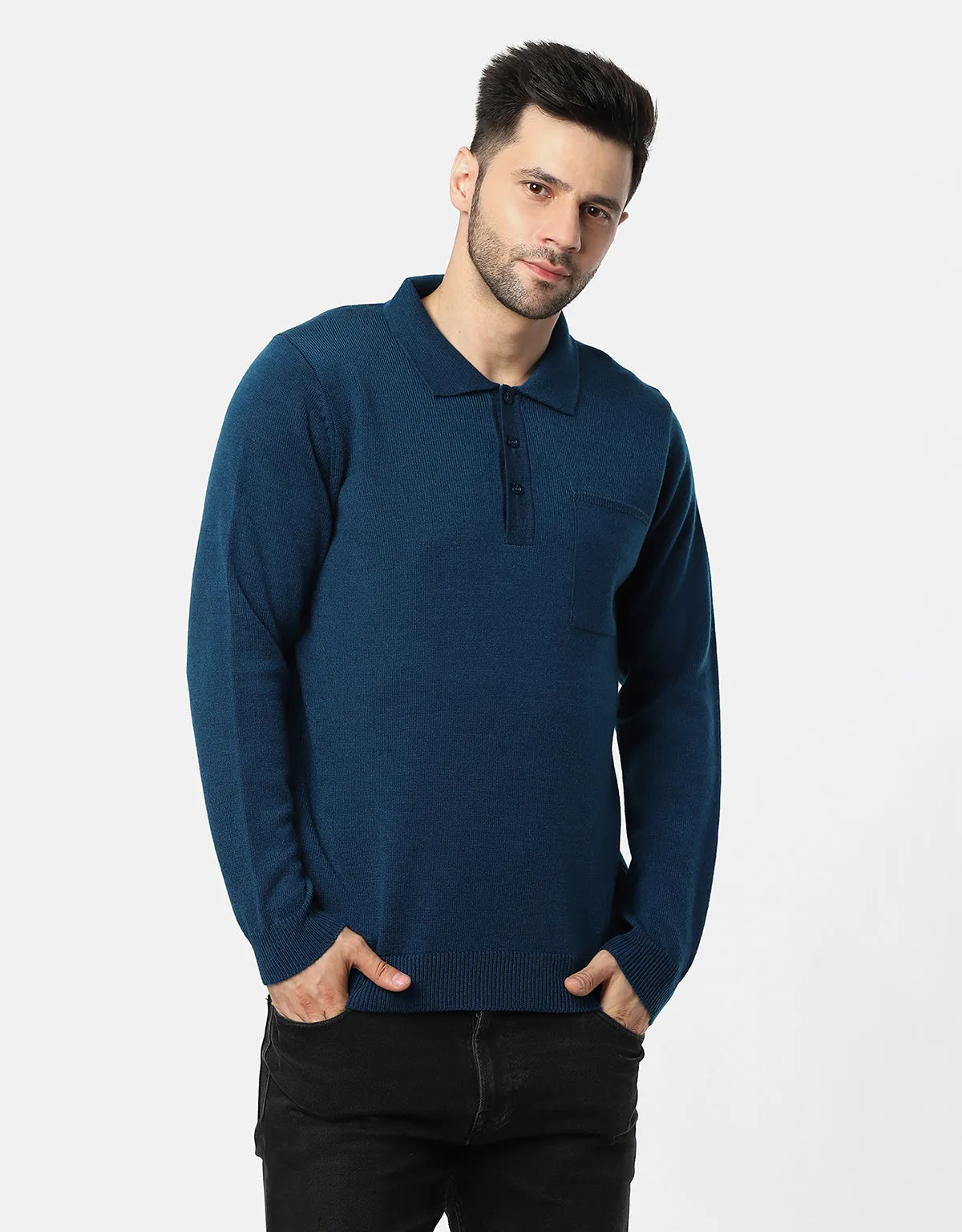 Men Woolen Collar Neck Pullover