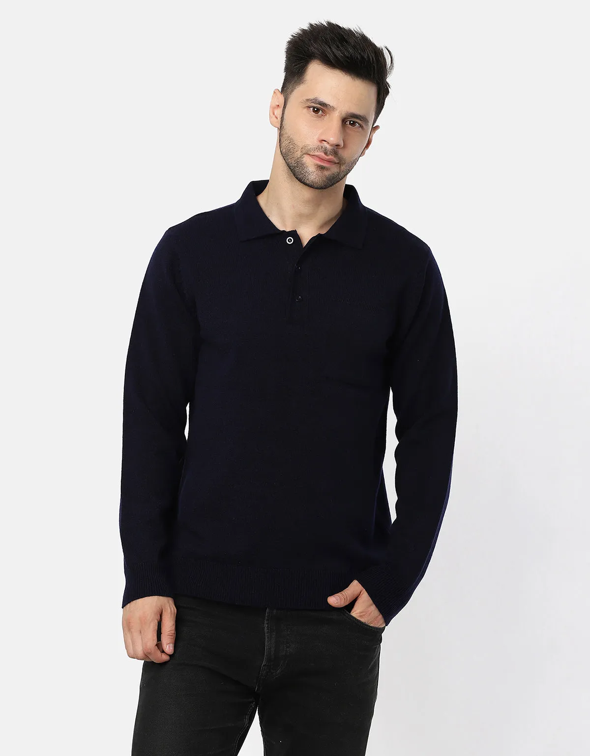 Men Woolen Collar Neck Pullover