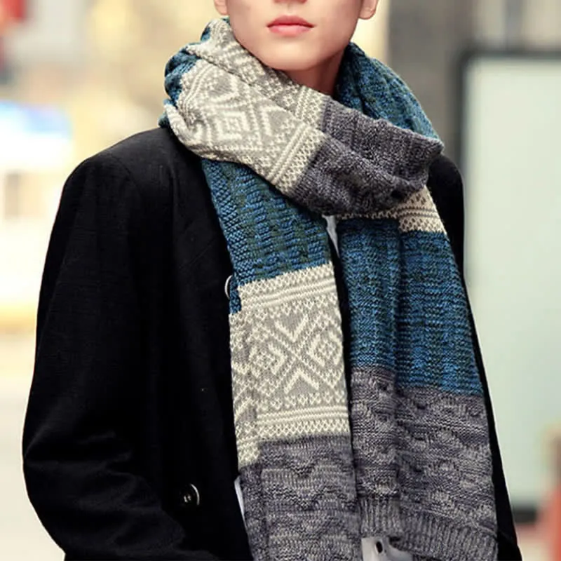 Men's Argyle Knitted Stitching Color Block Scarf