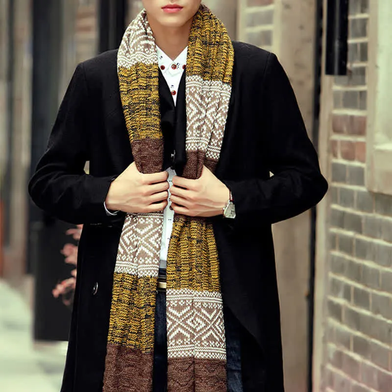 Men's Argyle Knitted Stitching Color Block Scarf