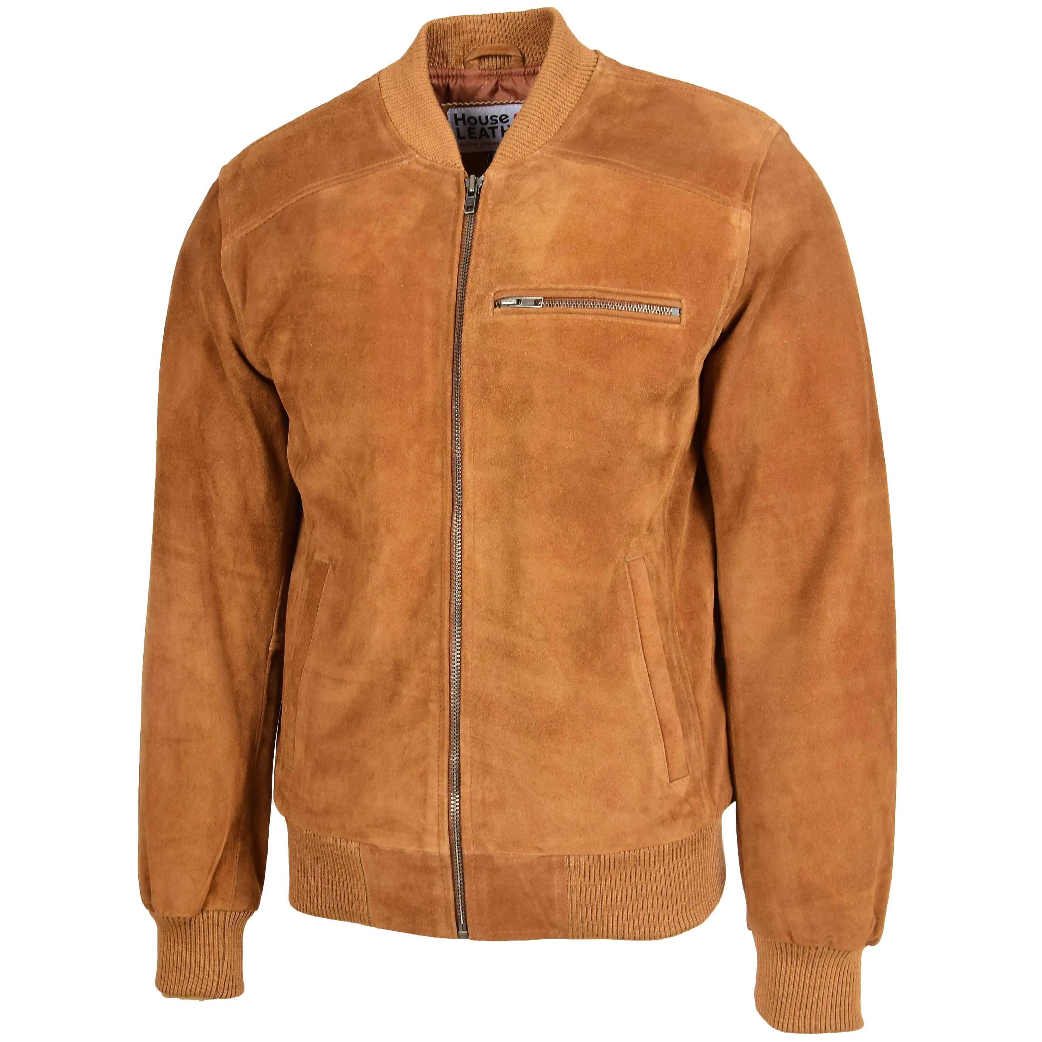 Mens Suede Bomber Varsity Jacket Reg Tan