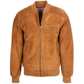 Mens Suede Bomber Varsity Jacket Reg Tan