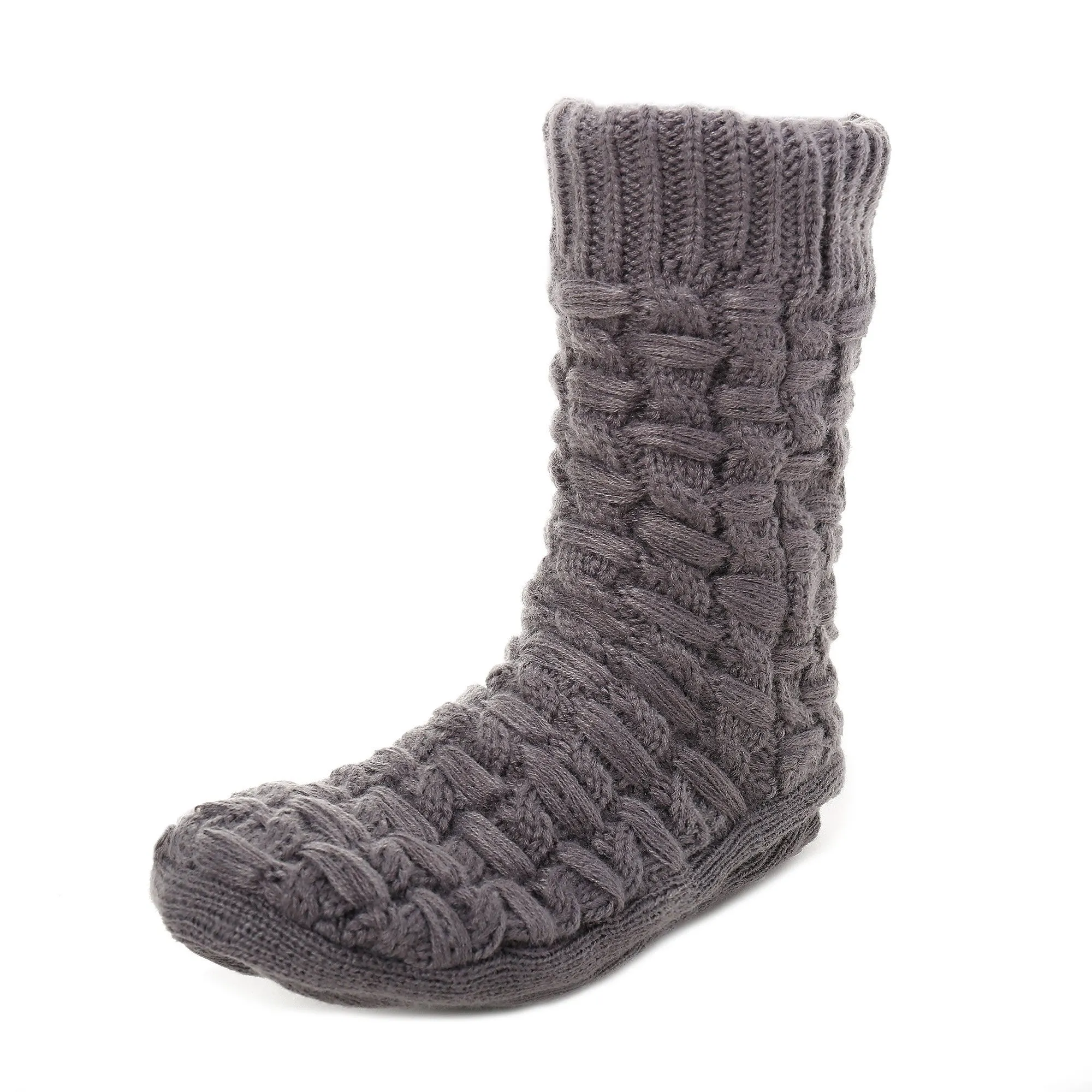 Men's Thick Basket Weave No-Skid Slipper Socks