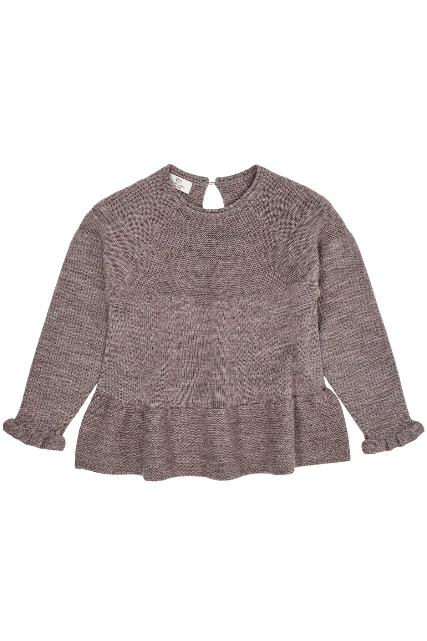 MERINO KNIT BLOUSE WITH FRILL - NATURAL MELANGE