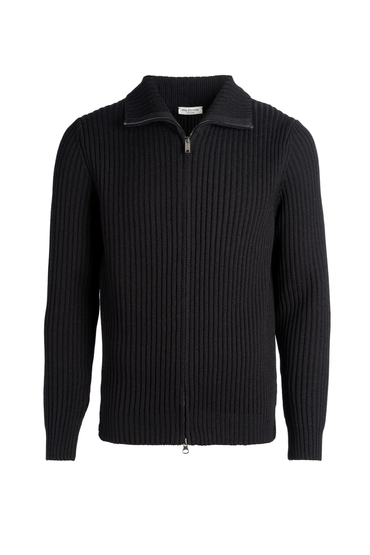 Merino wool zip jacket, wide rib knit