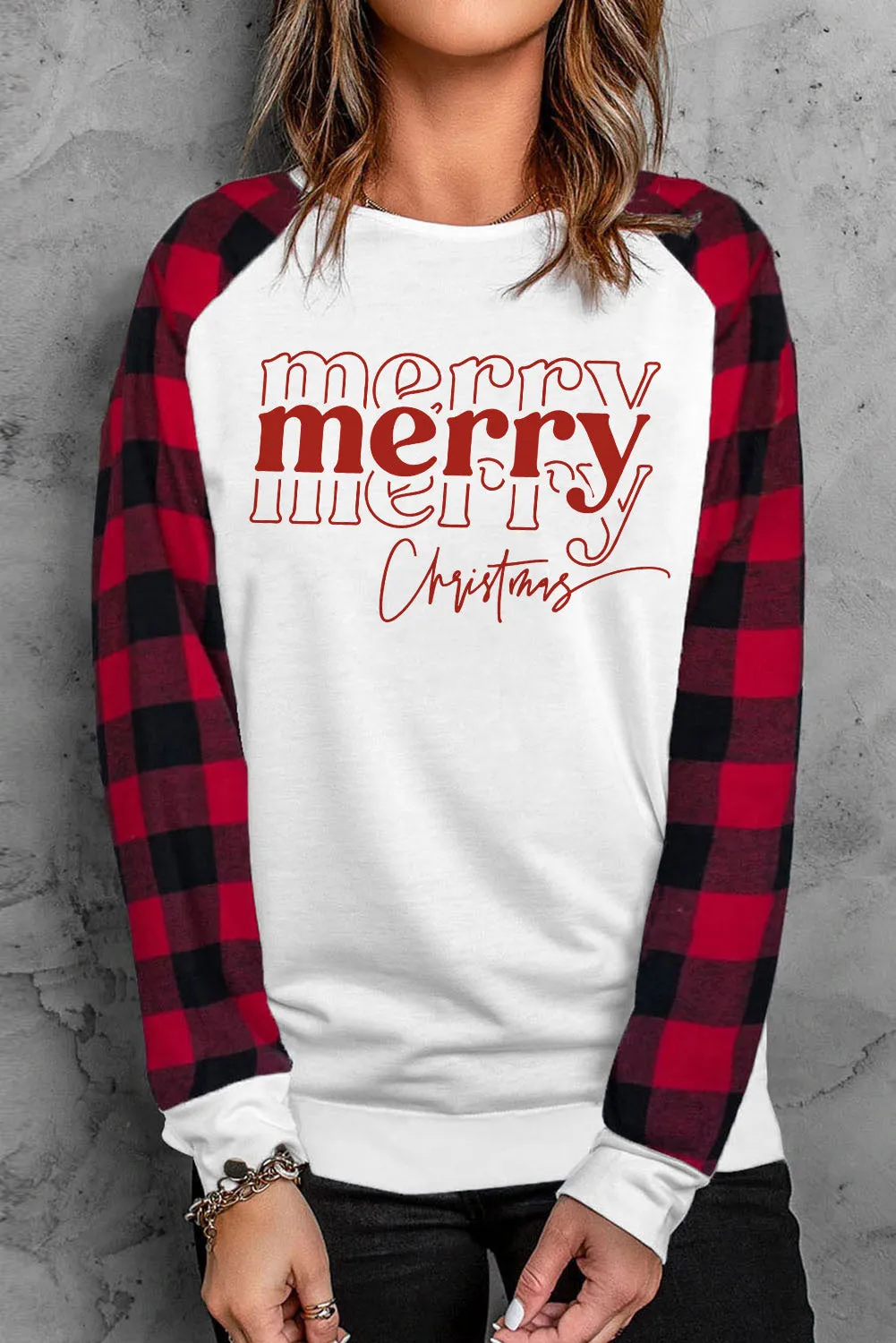 Merry Christmas Sweartshirt for Women Buffalo Plaid Xmas Pullover Top