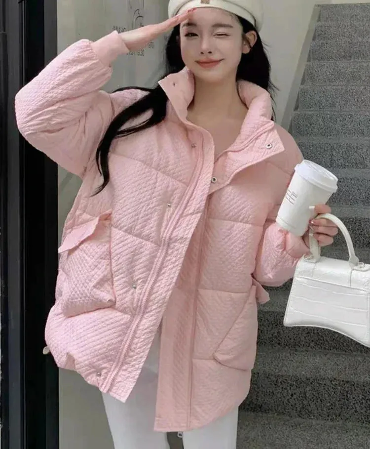 Metaversmall Winter Jacket Women Parkas New Snowsuit Fashion Long Sleeve Beige Coats Loose Korean Female Stand Collar Bread Clothes