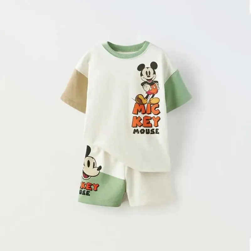 Mickey Tshirt  Shorts Children Fashion Sports Costume Suits Crewneck Tops Cotton Soft Wear Kids Summer Short Sleeve 2 Piece/Set