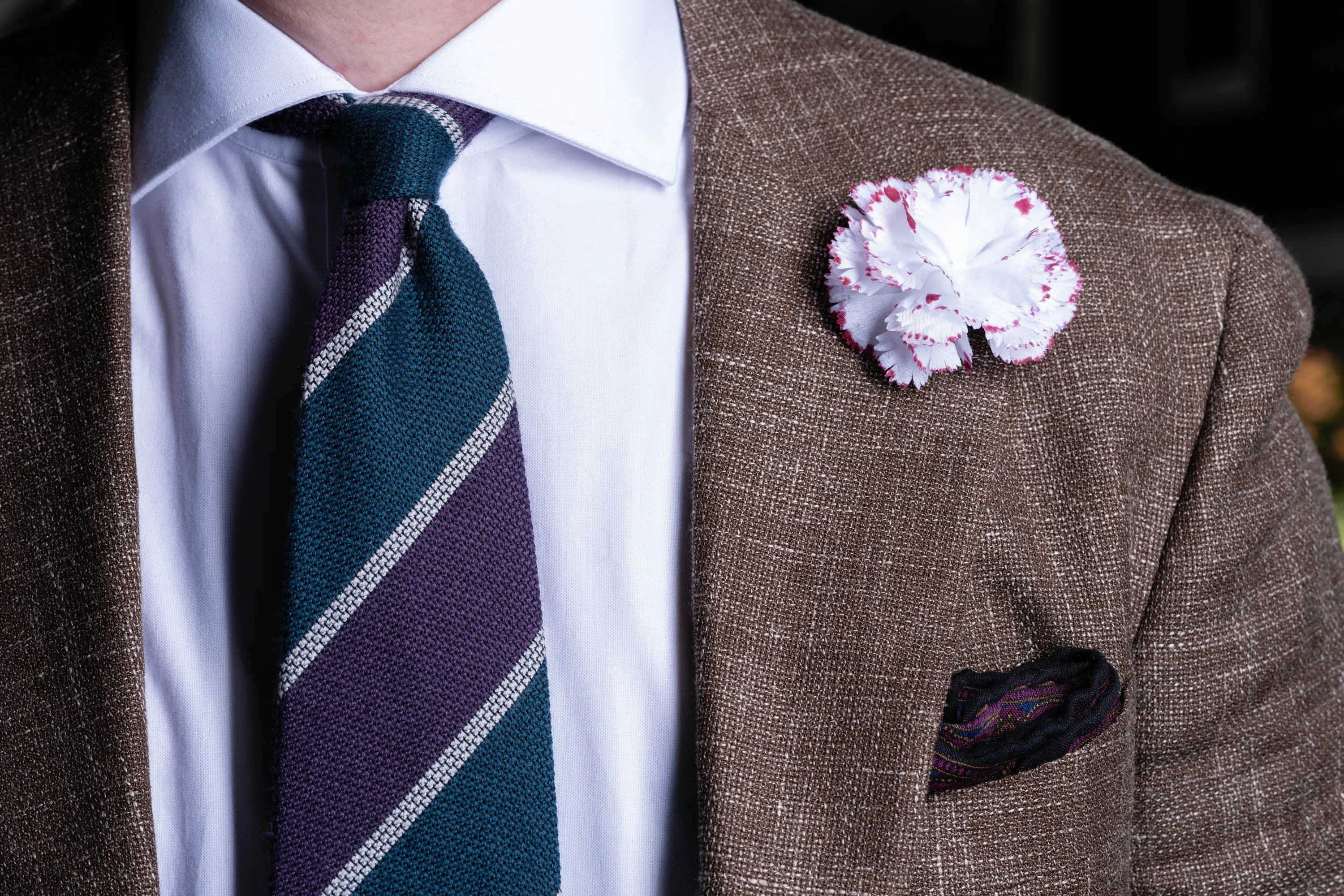 Mini Magenta-Edged White Carnation Boutonnière Flower