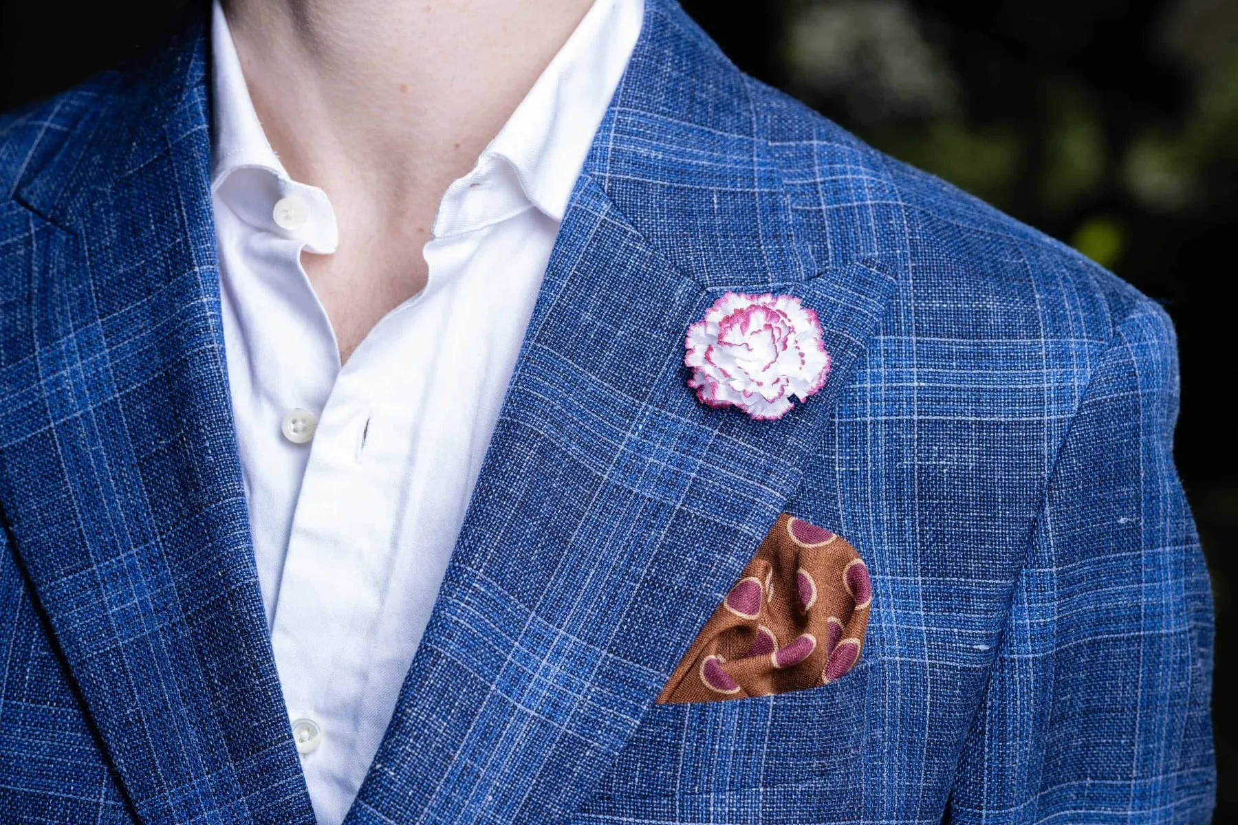 Mini Magenta-Edged White Carnation Boutonnière Flower