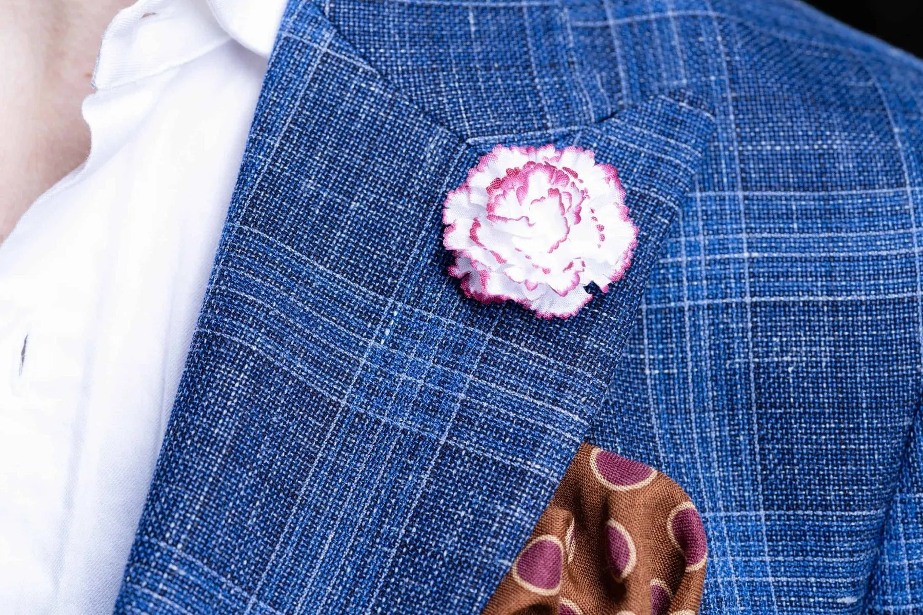 Mini Magenta-Edged White Carnation Boutonnière Flower