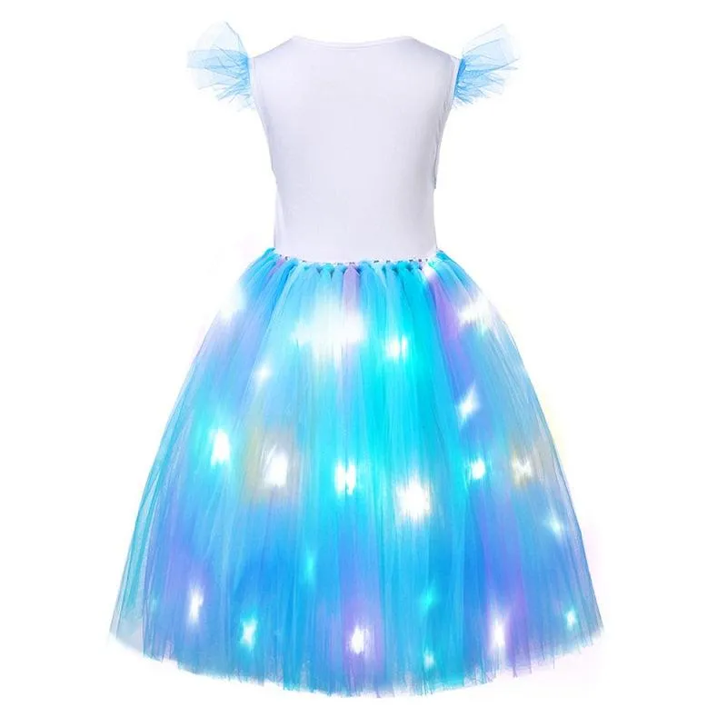 Mystical Mermaid Glow Dress Girls' sequined luminous princess dress Carnival Halloween role-play costume 2024 new baby sequined mesh skirt noble and elegant birthday dress