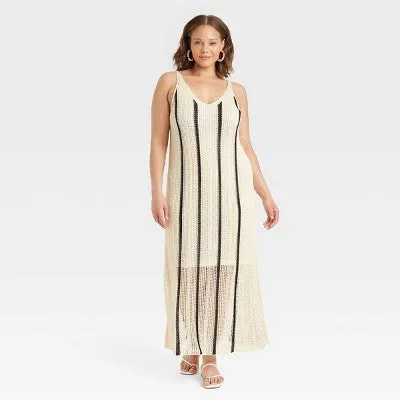 New - A New Day Women's Open Work Pointelle Dress Maxi Sundress