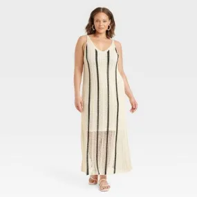 New - A New Day Women's Open Work Pointelle Dress Maxi Sundress