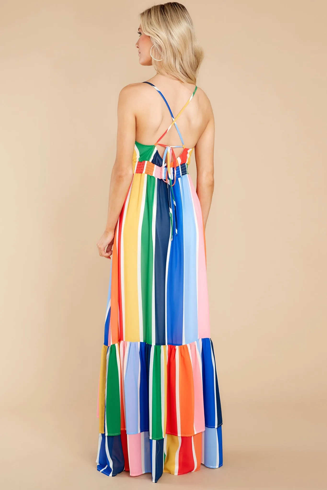 New Ambition Blue Multi Rainbow Print Maxi Dress