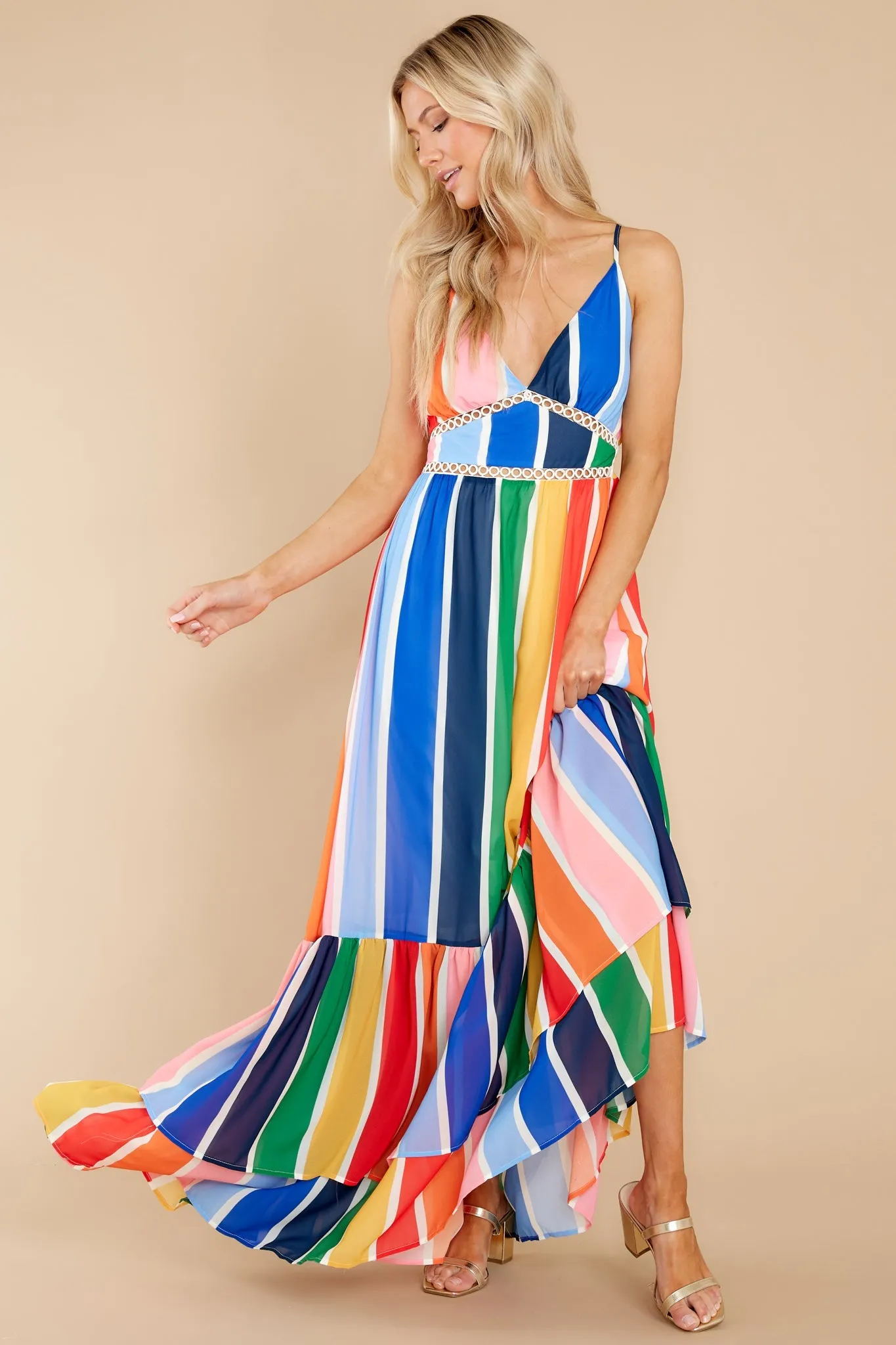 New Ambition Blue Multi Rainbow Print Maxi Dress