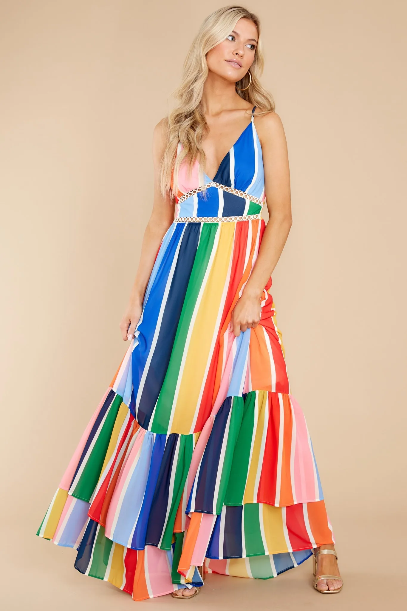 New Ambition Blue Multi Rainbow Print Maxi Dress