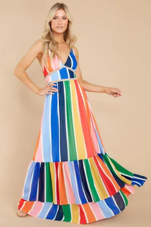 New Ambition Blue Multi Rainbow Print Maxi Dress