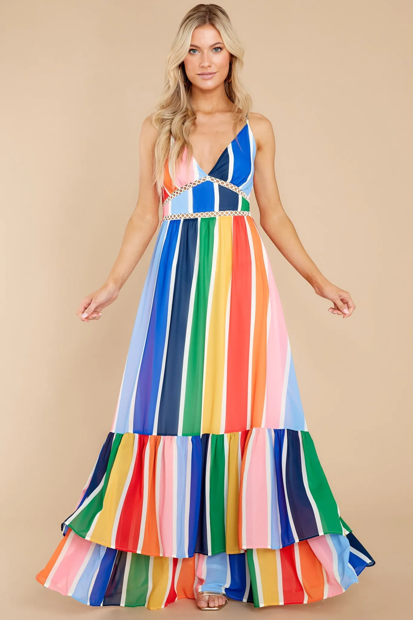 New Ambition Blue Multi Rainbow Print Maxi Dress