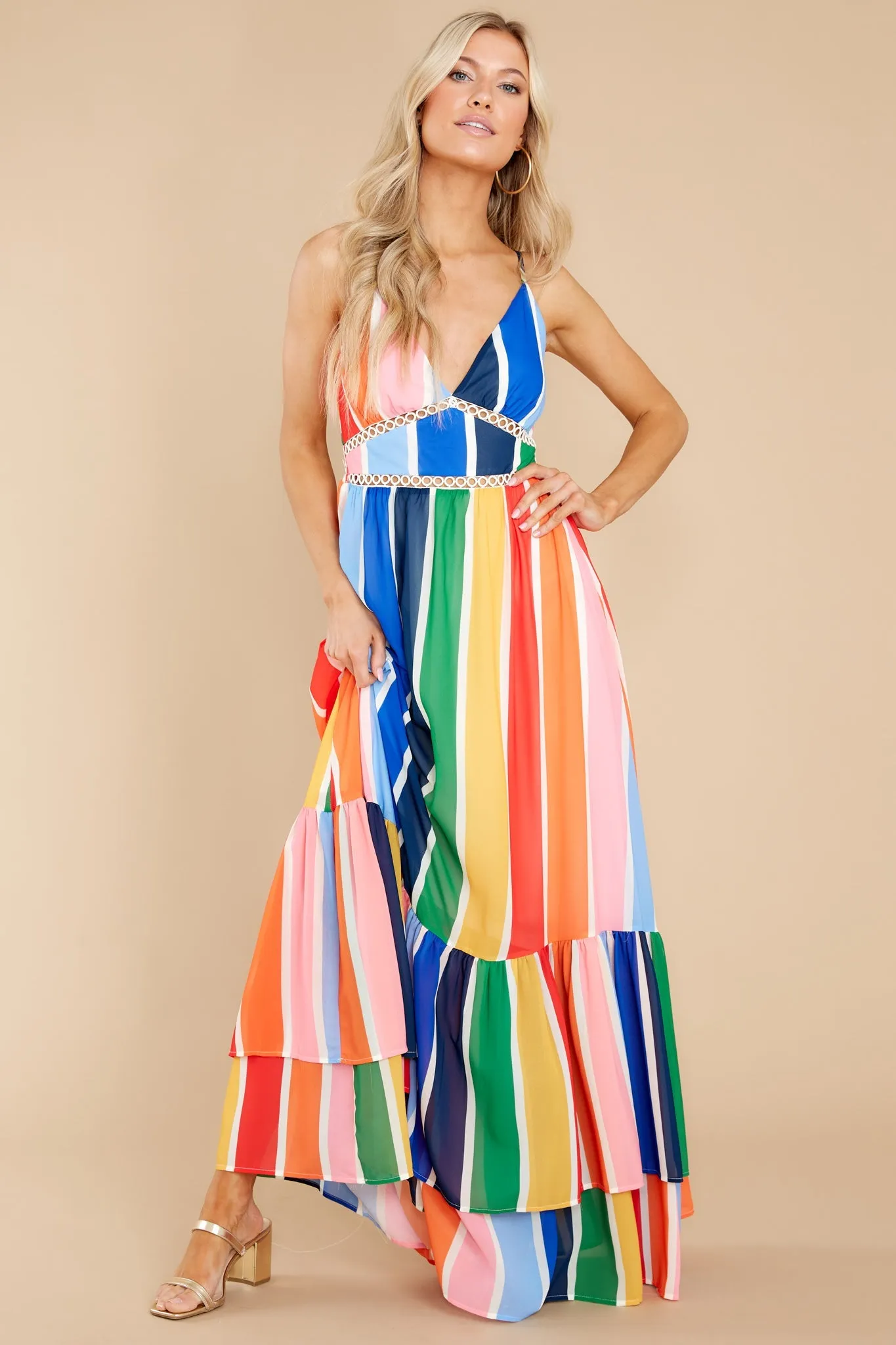 New Ambition Blue Multi Rainbow Print Maxi Dress