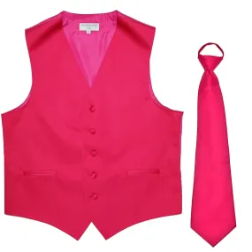 New Men's Formal Tuxedo Vest Waistcoat Pre-tied Necktie solid wedding prom hot pink