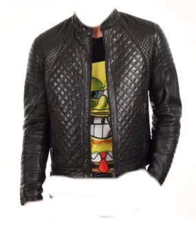 New Men’s Genuine Lambskin Black Slim fit Biker Quilted Leather Jacket