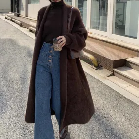 Nukty-shop 2024 fall fashion trends Korean Style Autumn and Winter New Style Faux Mink Velvet Sweater Women's Cardigan Outer Wear over the Knee Long Loose Overcoat Women's Coat