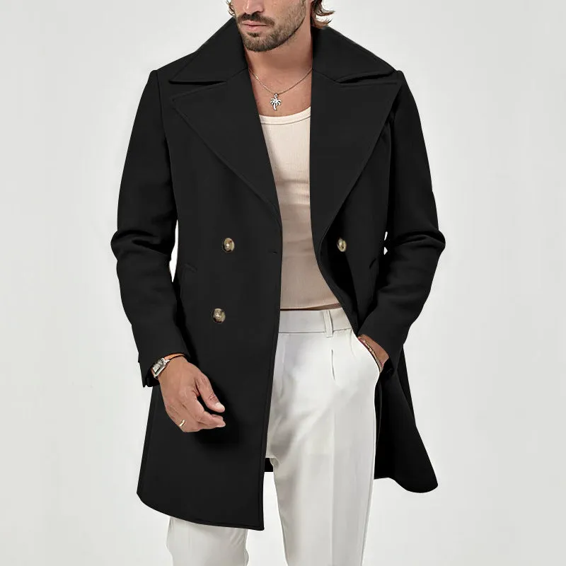 Nukty-shop Men's Winter Lapel Double-Breasted Fit Overcoat Coat Trench Coat