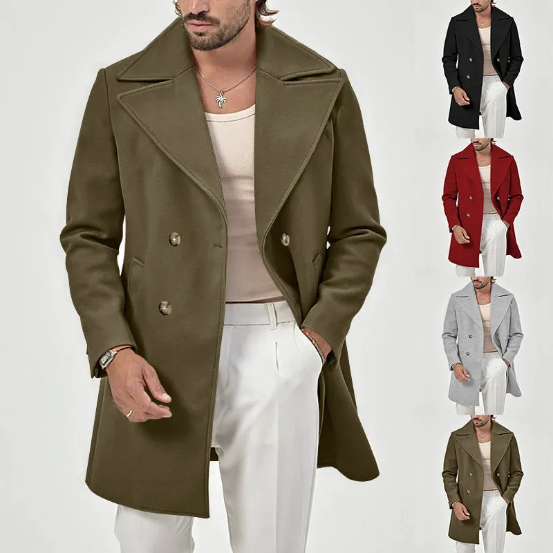 Nukty-shop Men's Winter Lapel Double-Breasted Fit Overcoat Coat Trench Coat