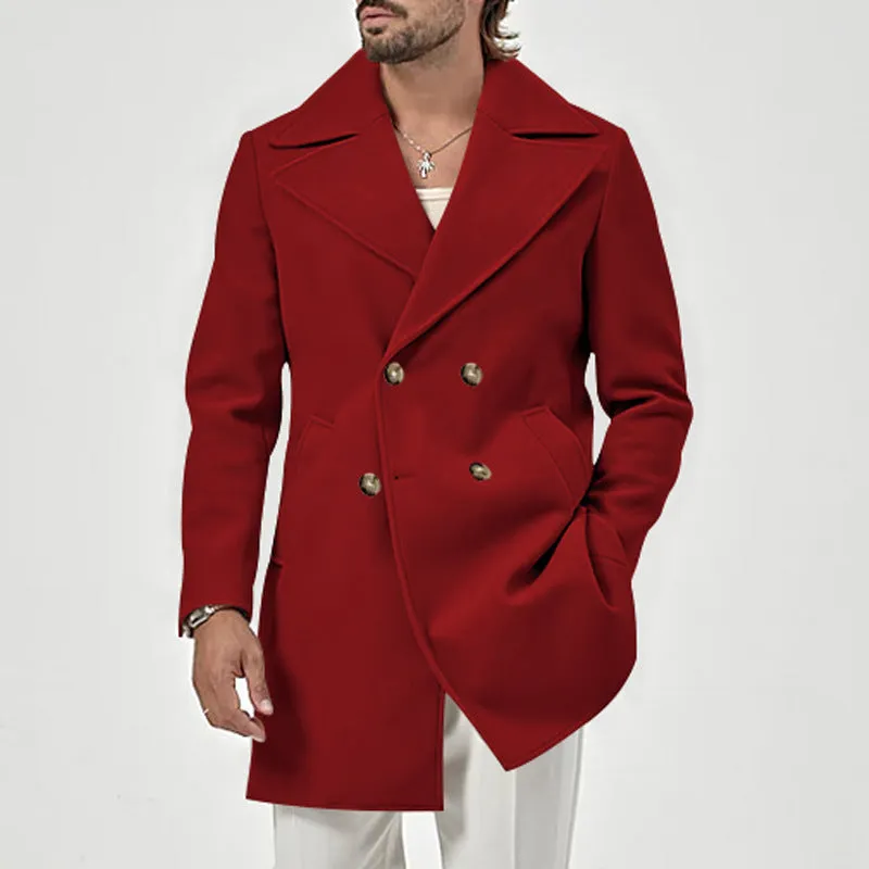 Nukty-shop Men's Winter Lapel Double-Breasted Fit Overcoat Coat Trench Coat