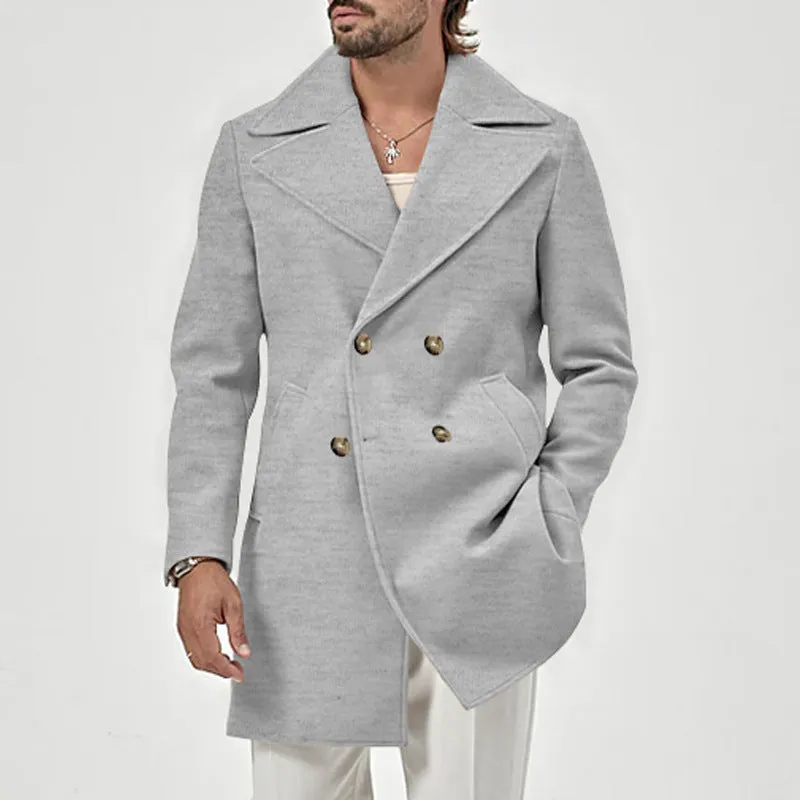 Nukty-shop Men's Winter Lapel Double-Breasted Fit Overcoat Coat Trench Coat