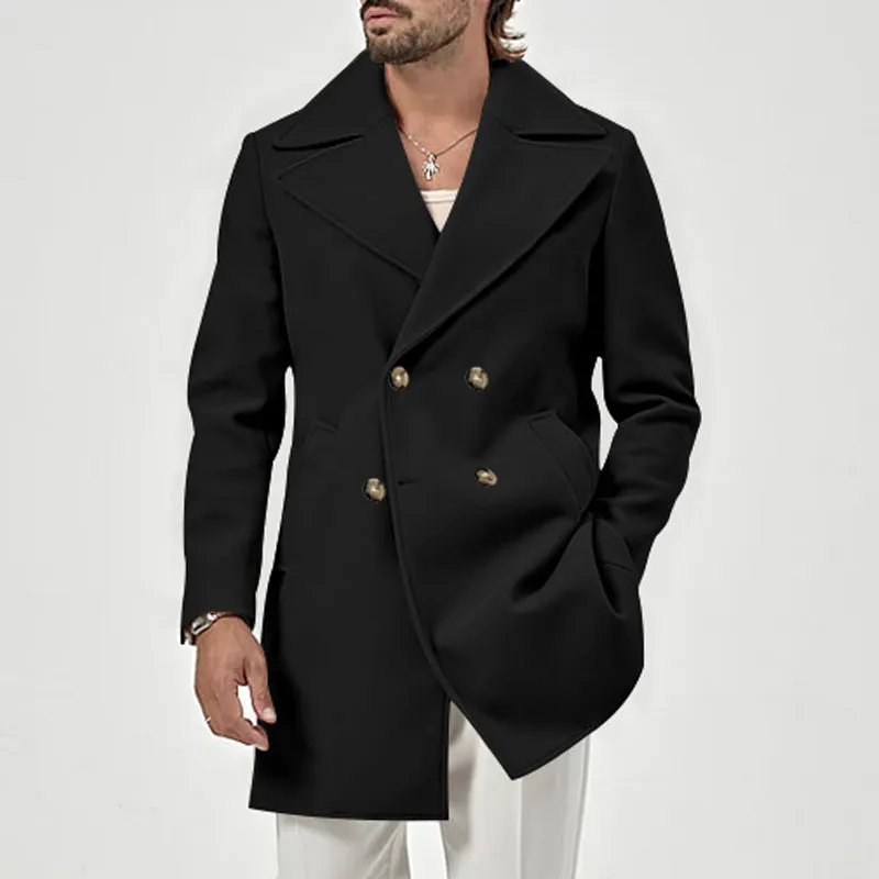 Nukty-shop Men's Winter Lapel Double-Breasted Fit Overcoat Coat Trench Coat