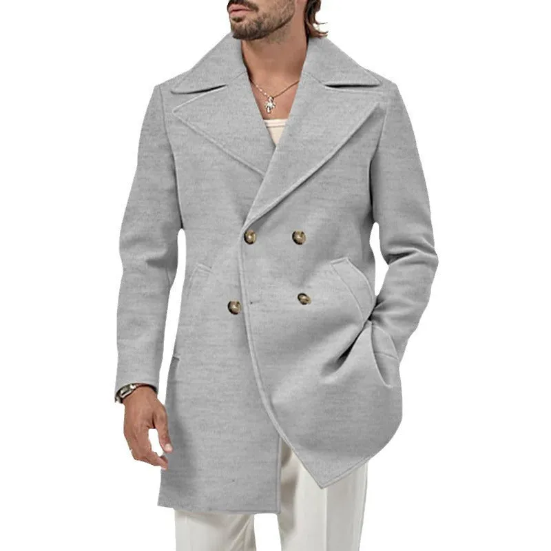 Nukty-shop Men's Winter Lapel Double-Breasted Fit Overcoat Coat Trench Coat