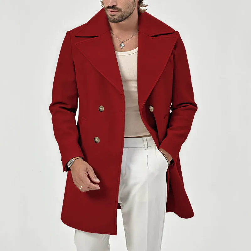 Nukty-shop Men's Winter Lapel Double-Breasted Fit Overcoat Coat Trench Coat