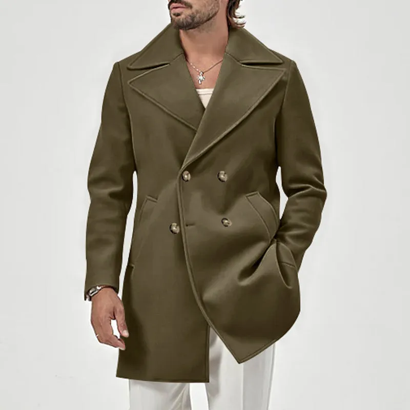 Nukty-shop Men's Winter Lapel Double-Breasted Fit Overcoat Coat Trench Coat