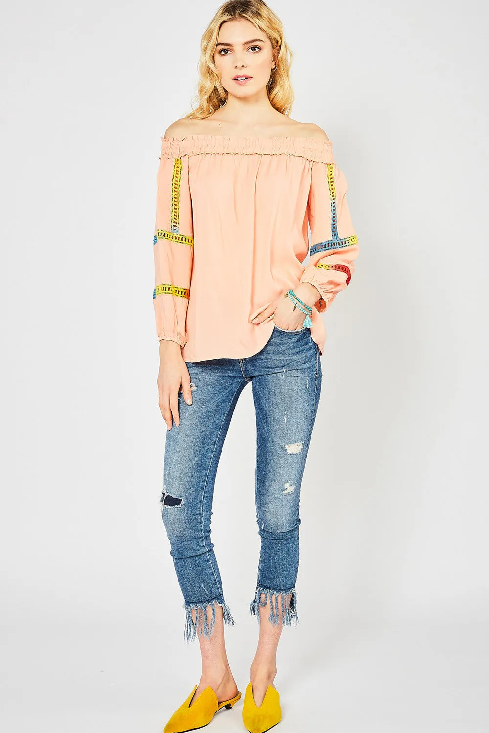 Off The Shoulder Crochet Top, Peach