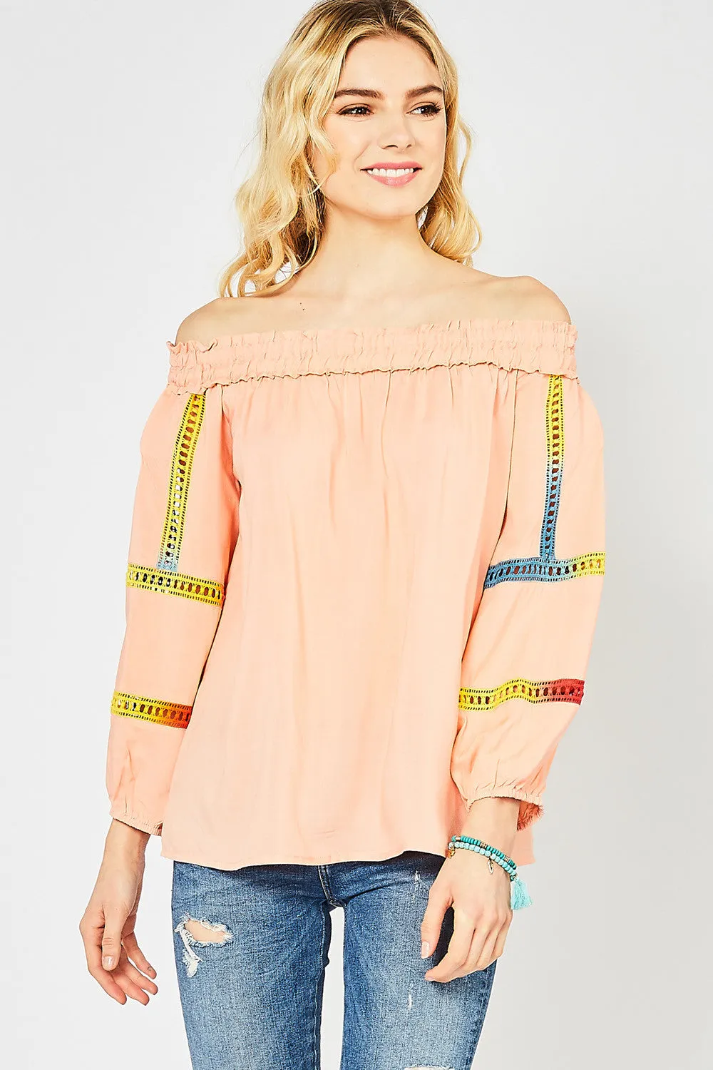 Off The Shoulder Crochet Top, Peach