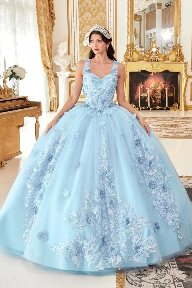 OFF THE SHOULDER FLORAL APPLIQUED BALL GOWN CD15713