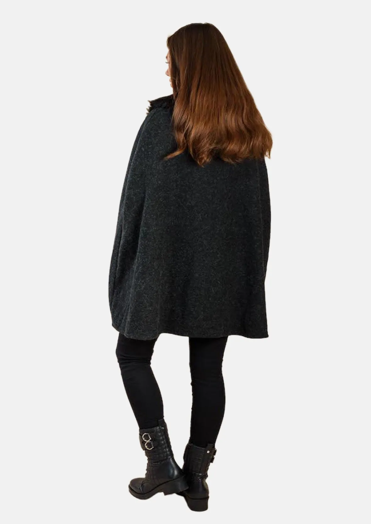 Open Front Faux Fur Collar Cape