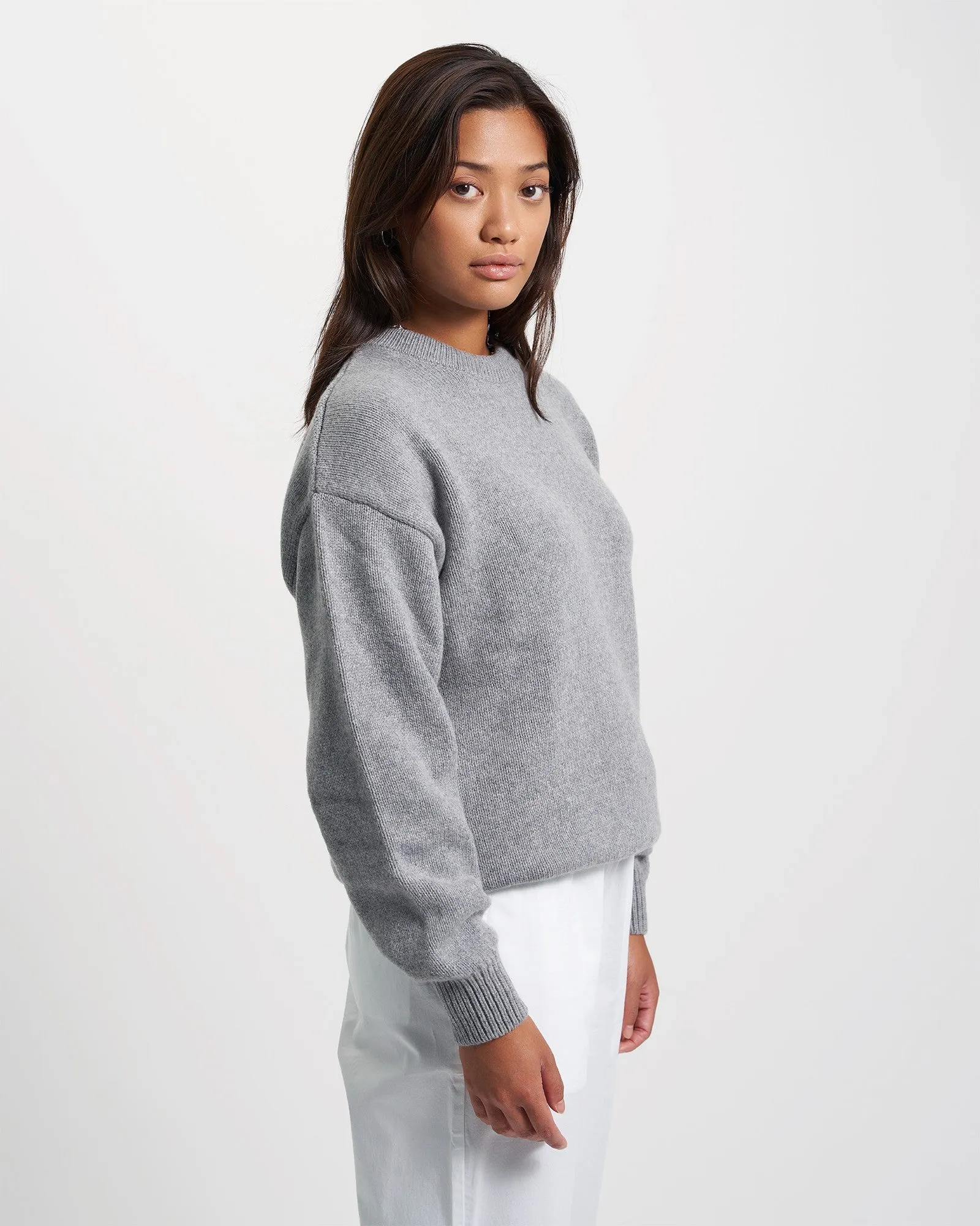 Oversized Merino Wool Crew - Coffee Brown