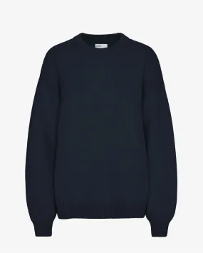 Oversized Merino Wool Crew - Navy Blue