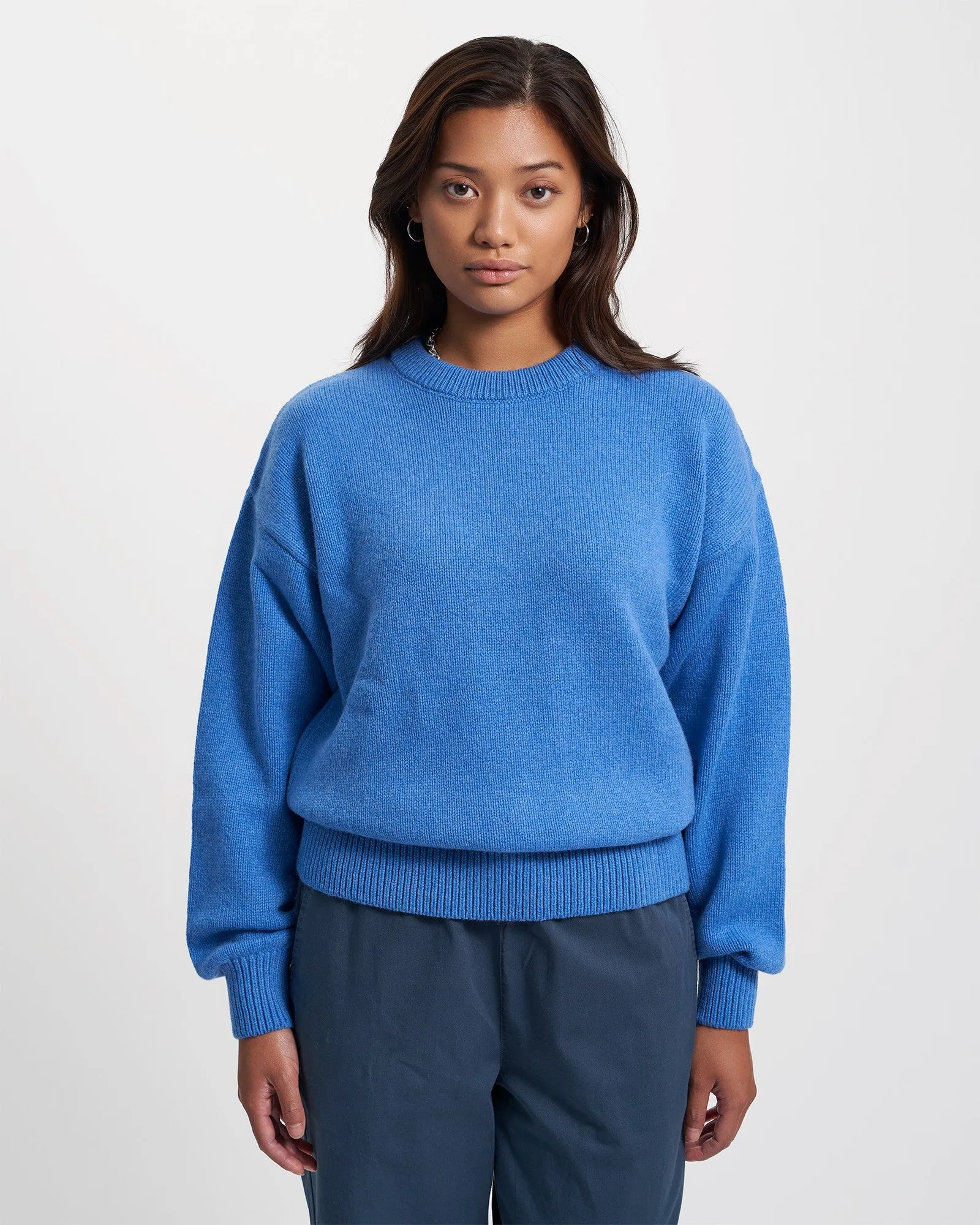 Oversized Merino Wool Crew - Pacific Blue